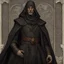 Placeholder: Dnd, fantasy, portrait, face, archimage, in style of medieval mural, ruthless, violent, old, black robe