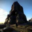 Placeholder: huge black stone giant seen from his feet in the wind in castle in the desert in evening, photo-realistic, shot on Hasselblad h6d-400c, zeiss prime lens, bokeh like f/0.8, tilt-shift lens 8k, high detail, smooth render, down-light, unreal engine, downlight