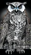 Placeholder: Owlman linear image full body, black and white color fondo ciudad