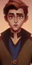 Placeholder: Portrait of a handsome brown haired little warlock kid with familiar