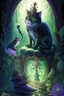 Placeholder: dark fantasy, intricate cover, a whimsical fairytale with a cat in boots next to a frog with a crown and a translucent glass slipper