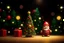 Placeholder: cute smiling Santa and detailed Christmas tree with red and gold trimmings, beautiful star on top of tree, gifts underneath tree, toys underneath tree, , bokeh like f/0.8, tilt-shift lens 8k, high detail, smooth render, down-light, unreal engine, prize winning