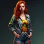 Placeholder: pretty girl, young adult, ginger, conventionally attractive, colourful clothes, realism, jeans, sexy, curvy, thick