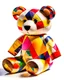 Placeholder: In the style of Wassily Kandinsky, a beautiful teddy bear, sitting, sunlight, stunning, spectacular, full light, patchwork quilt, white background