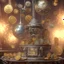 Placeholder: dynamic lighting, Intricately detailed, Splash screen art, deep color, Unreal Engine, volumetric lighting, silver coins, gold coins, silver treasure, stacked coins, indoors, altar, black table, sigil, shiny,