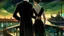 Placeholder: Una elegante pareja adulta en un lujoso transatlántico durante la noche, apoyada en la cubierta mientras una ciudad iluminada aparece a lo lejos sobre el horizonte. Él viste esmoquin oscuro y ella un sofisticado vestido de noche; el viento mueve ligeramente el cabello y las telas. Ilustración publicitaria de mediados del siglo XX, glamour cinematográfico, figuras idealizadas, anatomía elegante, rostros cuidadosamente definidos, composición sofisticada, iluminación nocturna cálida, reflejos sobre