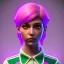 Placeholder: waitress cyberpop teenager, rounded face, pink hair, color cheeks, striped shirt, color ambient light, vibrant color, highly detailed, art stations, concept art, smooth, 16 bit, unreal engine 5, god rays, ray tracing, RTX, lumen lighting, ultra detail, volumetric lighting, 3d, finely drawn, high definition, high resolution.