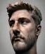 Placeholder: Gran angular, Realistic image, roman sculpture, marble deluxe material, Lionel Messi, gold Laurel leaves crown model, miguel angel style, chisel style, emperador, waist up portrait, cinematic lighting, God light, god rays, 4k resolution, smooth details, ornate details, soft lighting, unreal engine 5, soft cyan background.