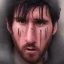 Placeholder: portrait photography of perfect face lionel messi crying, Fire theme art, Dark moody night atmosphere, 8K, close-up face, ignore NSFW,magic,city, steampunk, chief ,apocalypse, set , sorrow,cyborg,