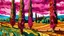 Placeholder: A magenta field with cypress trees near an Italian village painted by Vincent van Gogh