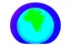 Placeholder: app logo, play button in the middle of the globe, blue and green