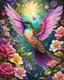 Placeholder: Full body cute floral hummingbird in spring flowers in the style of Josephine Wall, dark pink and beige, colorized, highres, detailed fur, realistic, vibrant, springtime, detailed eyes, professional, atmospheric lighting. High resolution, 8K,