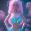 Placeholder: one big crystal glitter pink blue subtle galactic fairy in a galactic ambiance,glitter bikini, long blond hair down to the ground,transparent petals,blue eyes,delicate colors in the foreground, full of details, smooth，soft pink violet light atmosphere, light effect，vaporwave colorful, concept art, smooth, extremely sharp detail, finely tuned detail, ultra high definition, 8 k, unreal engine 5, ultra sharp focus