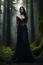 Placeholder: beautiful dark haired woman in a long dress standing next to a muscular male, Forest setting, dark fantasy, photorealistic. 4k