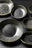 Placeholder: set of ten grey Ceramic plates with a printed large golden grid