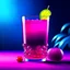 Placeholder: bright purple futuristic glass cup with tropical soda cocktail with grape