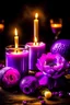 Placeholder: I want a logo to my account of handmade candles , I want a mixture between paeonia flower and purple candles with some Amethyst stones and glow