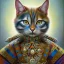 Placeholder: prompt, Fantasy harlequin cats by Louis Wain, by Catherine Abel, by Gediminas Pranckevicius, fantasy, oil on canvas, beautiful, high details, ultra detailed, crisp quality, colourful, high definition