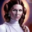 Placeholder: extremely detailed 8k hyperspace wallpaper,complete and photo realistic detailed head to waist stunning photo realistic portrait of carrie fisher as Princess Leia in star wars with photo realistic fine, simple and symetric hairstyle, brown eyes, professional majestic photo realistic painting by Ed Blinkey, Atey Ghailan, by Jeremy Mann, Greg Manchess, Antonio Moro, trending on ArtStation, Intricate, High Detail, Sharp focus, dramatic, by greg rutkowski, realism, beautiful and detailed lighting,