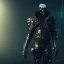 Placeholder: badass wearing a broken mask, black metal armor, futuristic suit, imperious, 8k resolution concept art, cyberpunk 2077