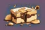 Placeholder: deep fried cheesecake bite, with a bite taken out clean vector style, bold outline