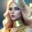 Placeholder: gold man, beautiful, soft, bue eyes, hight definition skin,blue eyes,sparkling makeup, very long blond hair, fairy style , highly detailed body, sun light, 4K, RAW, depth of field,high contrast,realistic