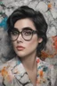 Placeholder: Elvis Presley, Lucy Hale Hybrid, thick, black framed, dark tinted, cat-eye eyeglasses, 4k UHD, photorealistic, bright, extremely colorful, multicolored, foggy, gradated marble wall background, extremely detailed skin texture,