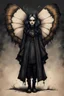 Placeholder: Jean-Baptiste Monge style 19th century hand drawn full body portrait dark gothic fantasy illustration of a walking hybrid Polyphemus moth goth girl, with highly detailed facial features with large sad eyes, drawings, 8k, vibrant natural colors, otherworldly and fantastic