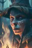 Placeholder: close up on witch by a bonfire, prehistoric forest, trending art, 8k, depth of field, hi detail