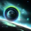 Placeholder: cosmos, metallic sky stars, sky blue light, blue light, green moons with neon rings, 8k resolution, detail