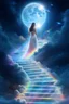 Placeholder: fantastic,Beautiful woman, stairway to heaven whit rainbow, ufos