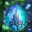 Placeholder: cristal angelic castle crystalline, beau , cosmic, opalescent, opalescent, gemstones, crystals, object, other worldly,water, rock, moss,bright, ice background, neige etang bleu