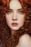 Placeholder: 1970's porno model , cute, big droopy eyes, angelic face with minor blemishes, beautiful, long orange flowing hair, wavy hair, curly hair، black eyes, head and shoulders portrait, cinematic, misty atmosphere, 8k, resolution concept art portrait by Greg Rutkowski, Artgerm, WLOP, Alphonse Mucha dynamic lighting hyperdetailed intricately detailed, bokeh, Stunning 8k ektar film scan