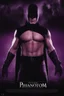 Placeholder: Movie Poster - ((("THE PHANTOM"))), extremely thick, muscular, 6'6'' 18-year-old Billy Zane with extremely exaggerated muscles as the Phantom, long-sleeved, textured, padded purple cotton bodysuit with skintight, formfitting textured purple cotton cowl with ((black eye mask)) and widow peak, black gloves and wrist gauntlets, black boots, double holstered utility belt, skull-shaped belt buckle, glowing, white eyes, standing next to his white horses, captured in a breath-taking explosion of color,
