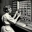 Placeholder: vintage technology, 1950's telephone operator working switchboard connecting callers through plugs keys and lights, vintage photography, dramatic, nostalgic, hyperrealistic,