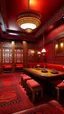 Placeholder: A cherry red Chinese spicy noodle restaurant designed in Moroccan rug art painted by Giovanni Battista Sassi