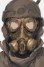 Placeholder: A portrait of a warrior, a bronze metal gas mask, an anime