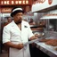 Placeholder: [psychedelic movie by Wes Anderson] Ice-T Fin Tutuola as a butcher, vintage 1970's photo