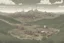Placeholder: a map, top view of a forest, a hill, mountain, with a factory and a city in the background, comic book, post -apocalypse, gray