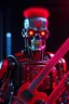 Placeholder: 4K realistic A robot terminator with a red punk crest playing bass