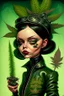 Placeholder: A girl in leather with weed is better; lowbrow art; pop surrealism