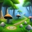 Placeholder: A great big mushroom forest with a stone path going through it.