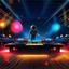 Placeholder: Dance hall ,dj play ,laser lights, disco ball, beard DJ play music with DJ desk, photorealism