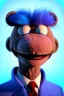 Placeholder: Waist up muppet Portrait, joe Biden as muppet doll, Blue suit retro style, photo studio, blue background, unreal engine 5, concept art, art station, god lights, ray tracing, RTX, lumen lighting, ultra detail, volumetric lighting, 3d.