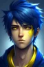 Placeholder: handsome young man with dark blue punk hair and yellow eyes anime realistic