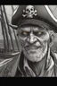 Placeholder: close up portrait of a zombi as a pirate, 2d drawing, background on a boat