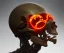 Placeholder: clamping a human skull, screw clamp, helmet, robotic, attached to cranium, burst