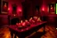 Placeholder: A dark reddish magenta mansion with candles painted by Gustav Klimt