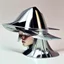 Placeholder: asymmetric futuristic chrome hat