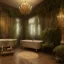 Placeholder: a gorgeous, stunning spa with gauzy curtains, ornate bath, dark wood floor, decorative foliage, plants, candles, flowers, tranquil, 8k resolution, high-quality, fine-detail, digital art, detailed matte, volumetric lighting, illustration, 3D octane render, brian froud, howard lyon, selina french, annie stokes, lisa parker, greg rutowski, alphonse mucha